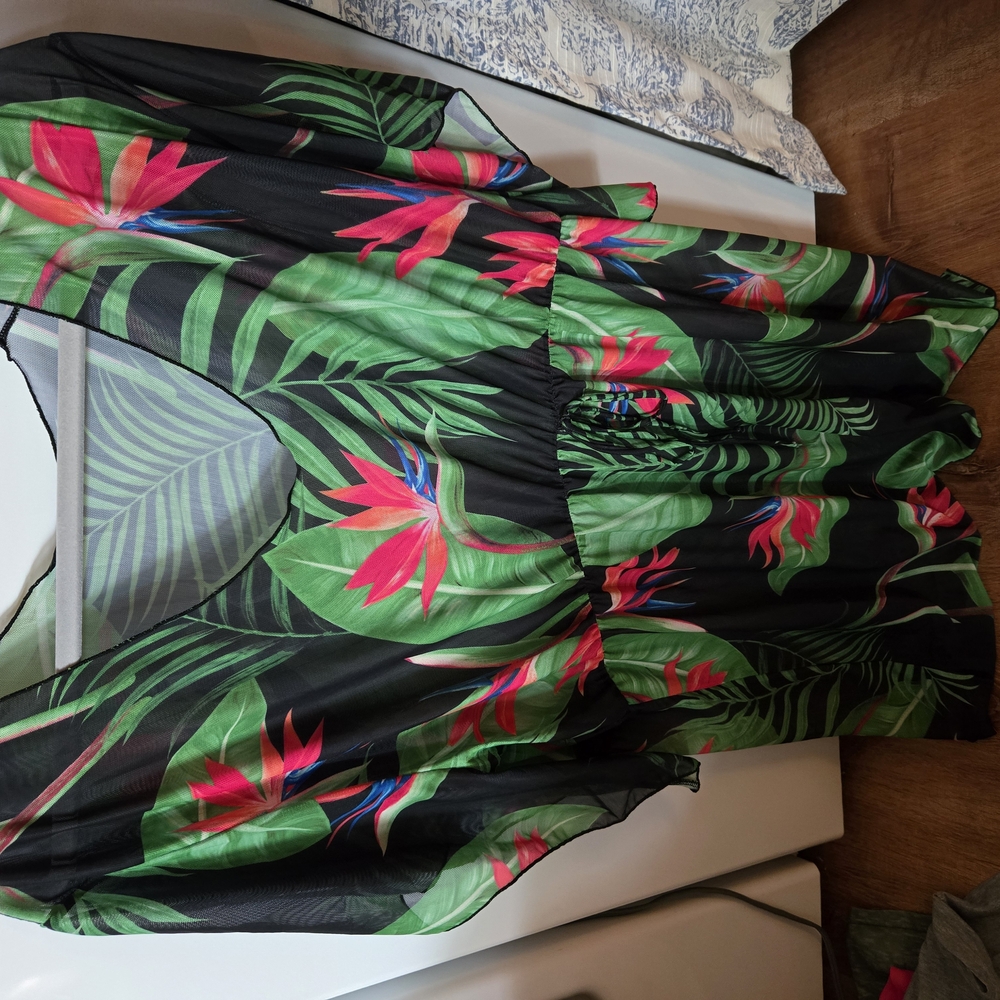 Tropical Floral Dress with Green and Pink Accents